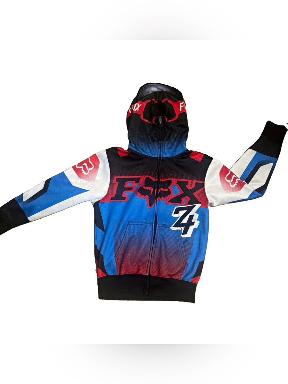 Vintage Y2K Fox Racing Full Zip Hoodie Youth Boys Medium Blue Red Motocross